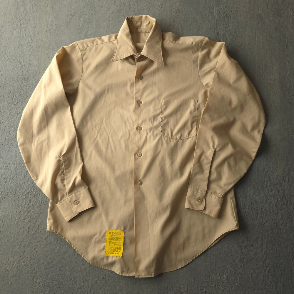 Vintage 70s US Army Tan Long Sleeve Button Up Shirt 15.5x34 Sutton Shirt Corp